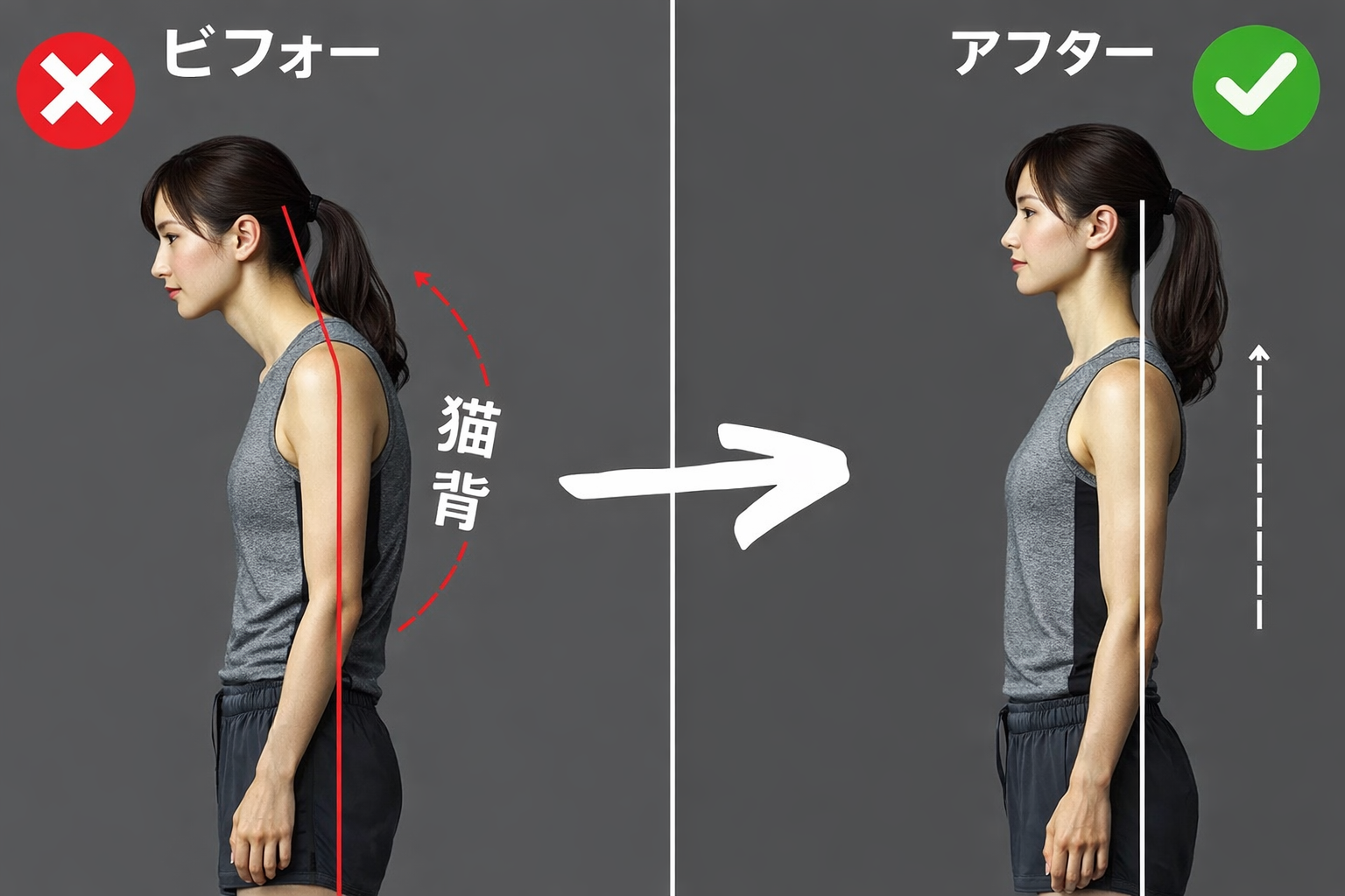 姿勢の崩れによる肩こりのイメージ