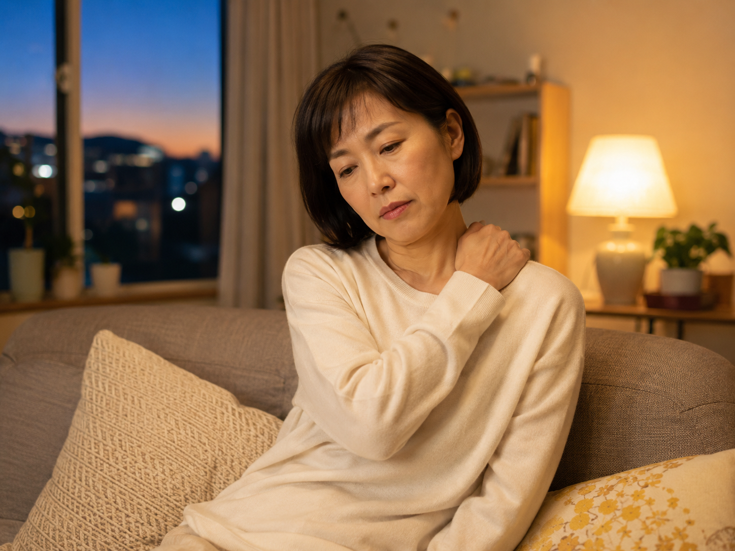夕方になると肩こりや首こりを感じている女性