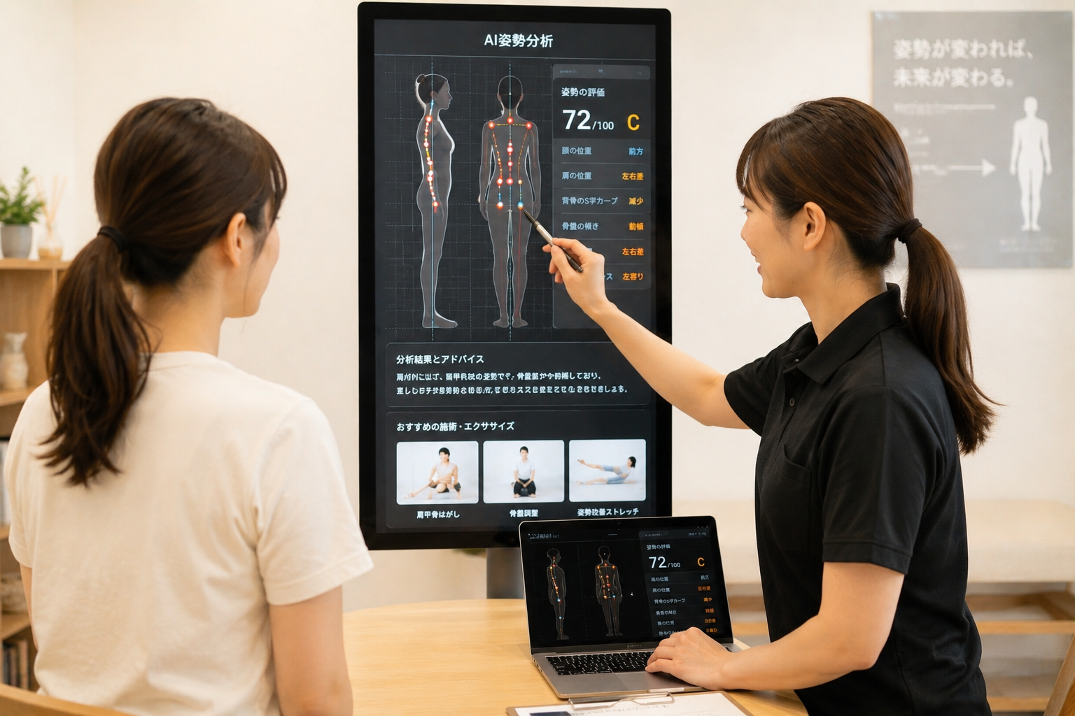 AI姿勢分析で姿勢の原因を確認しているイメージ