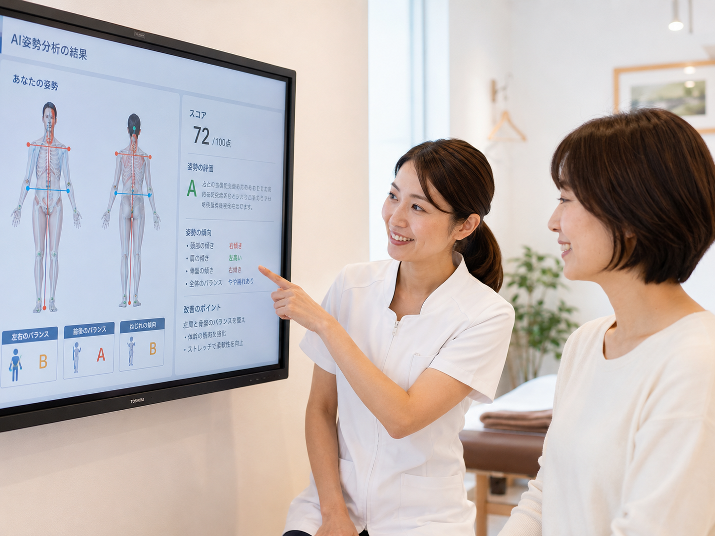 姿勢の左右差と骨盤バランスを確認する整体院の様子