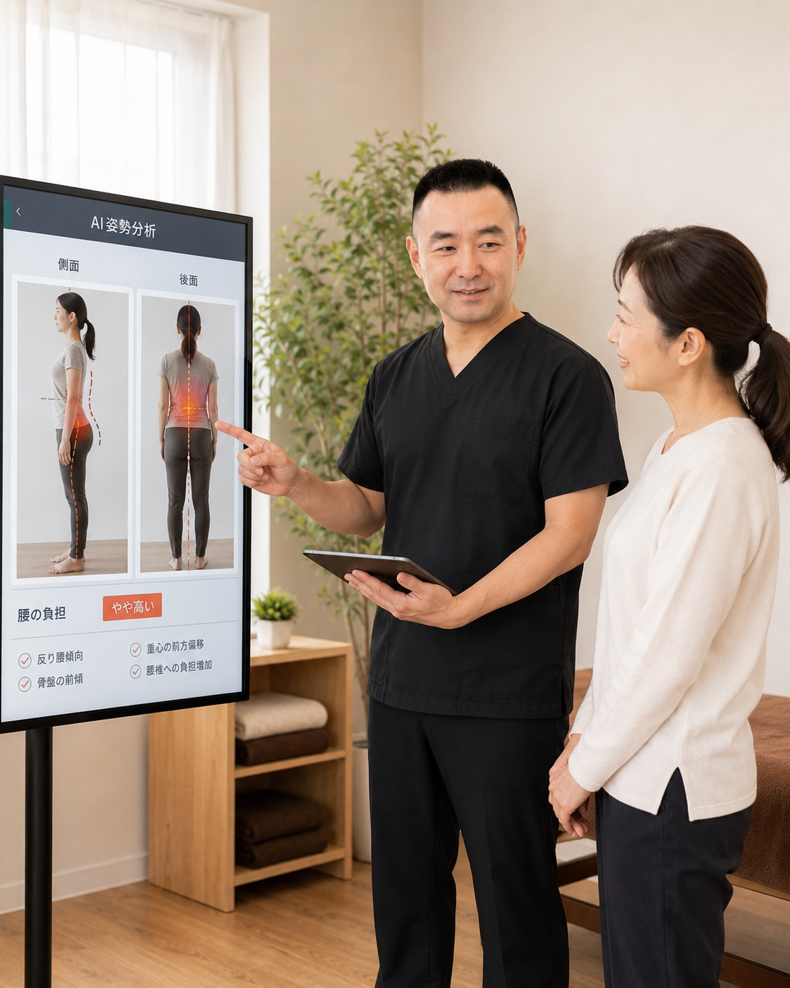 湘南山手整体院でAI姿勢分析を受ける女性