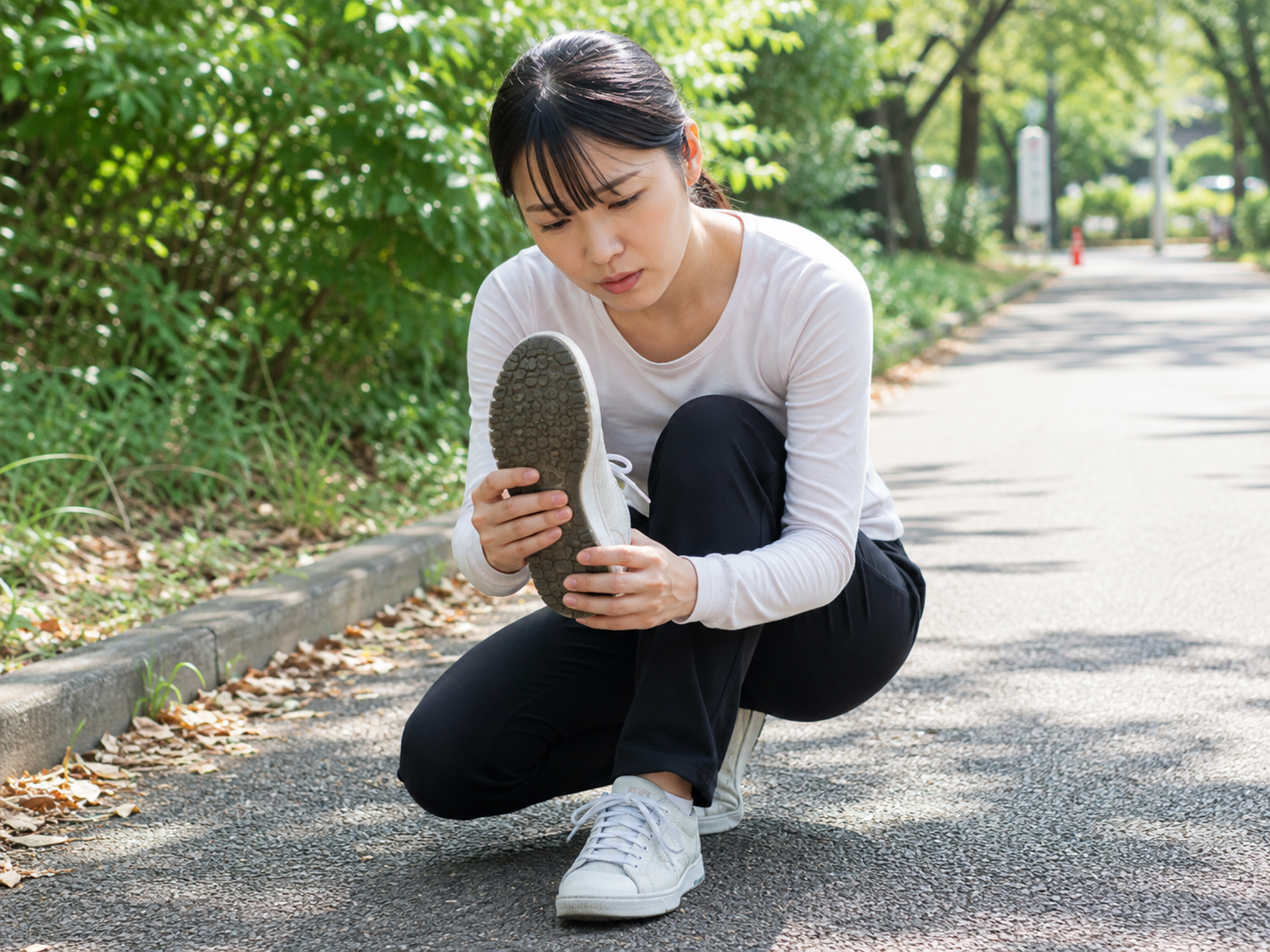 靴底の減り方を確認している写真
