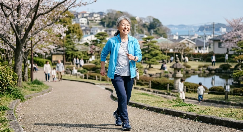 膝の不安を減らして明るく歩く方のイメージ