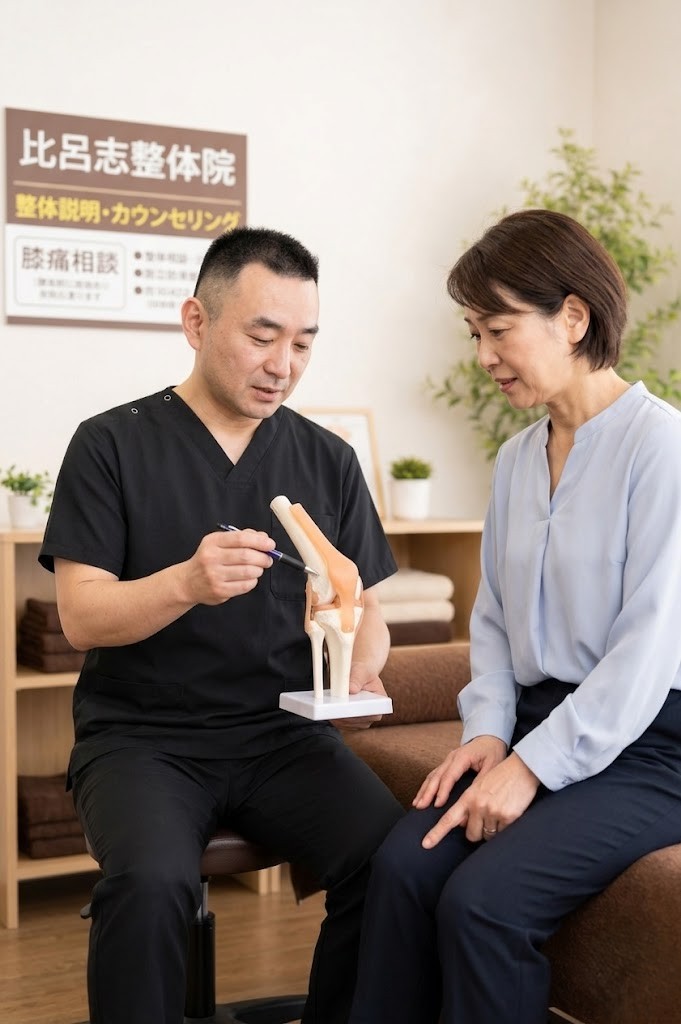 整体院で膝や姿勢について説明を受けている写真