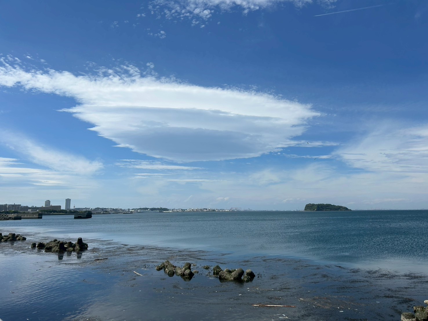 馬堀海岸遊歩道から見える海と空の広がる風景