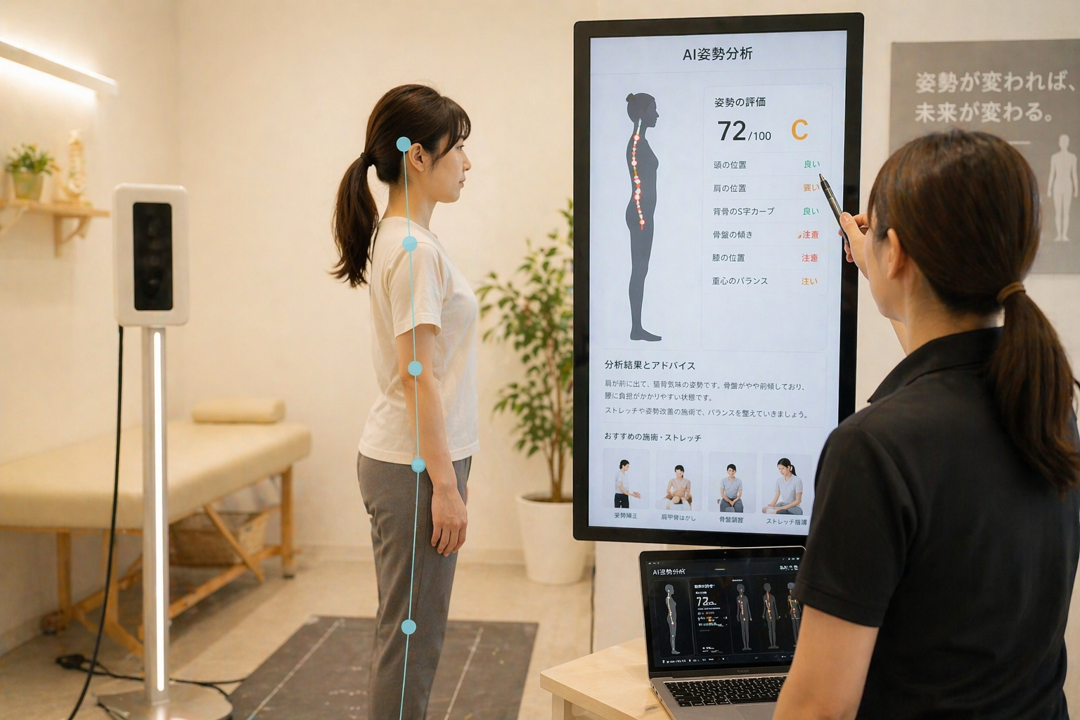 AI姿勢分析で体の状態を確認しているイメージ