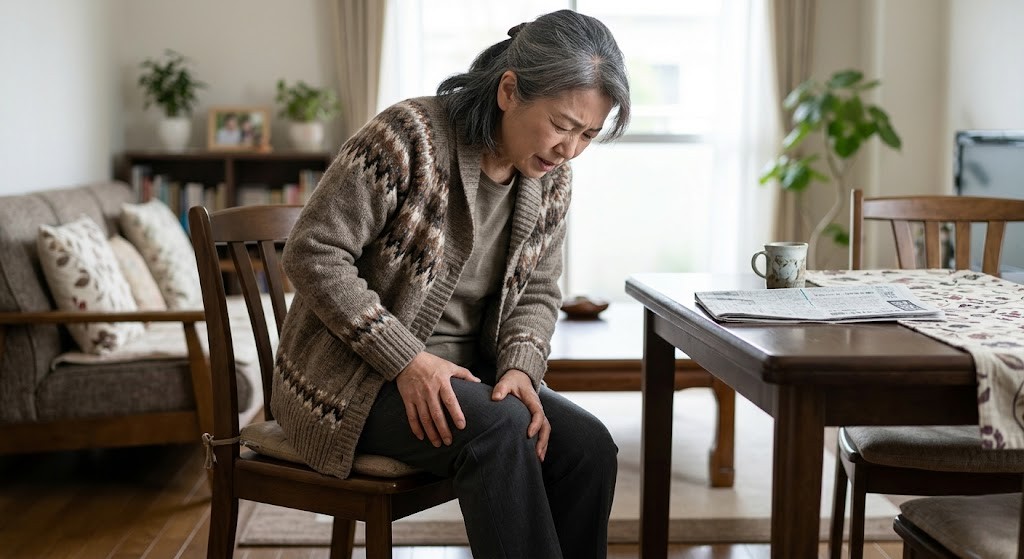 椅子から立ち上がる時の膝痛に悩む方のイメージ