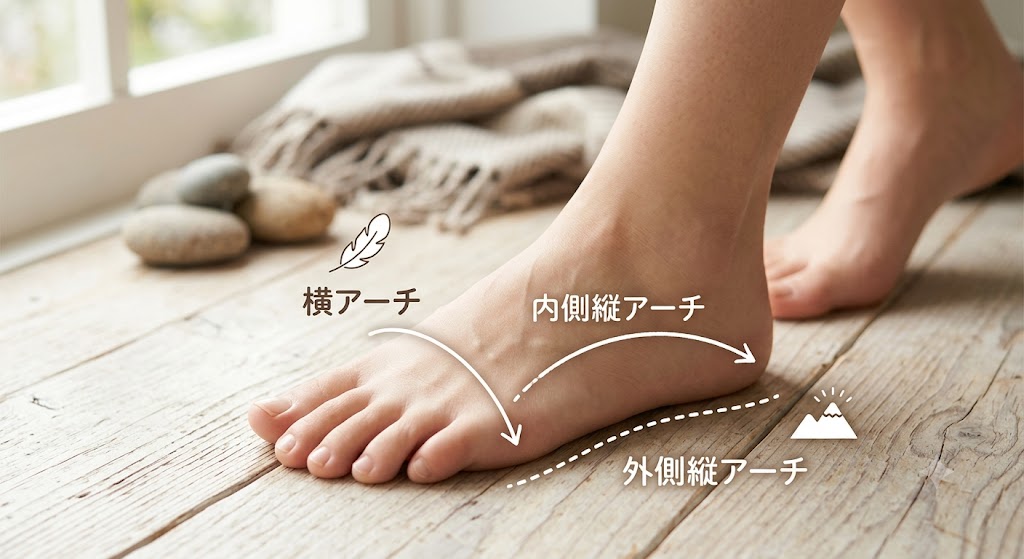 外反母趾と足のアーチ構造の関係を説明するイラスト