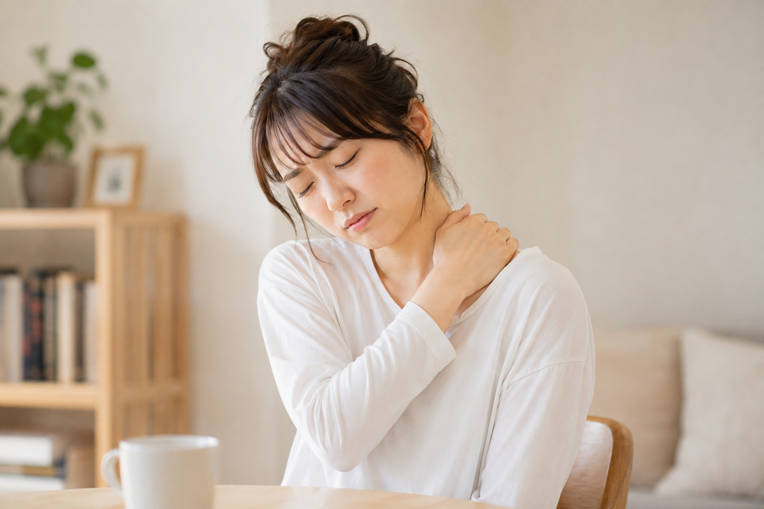 肩こりで悩んでいる女性のイメージ