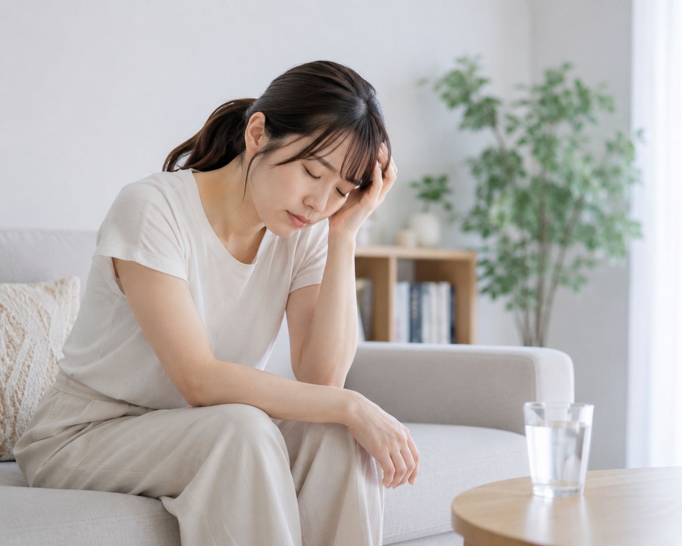 夏の終わりに体のだるさや疲れを感じている女性