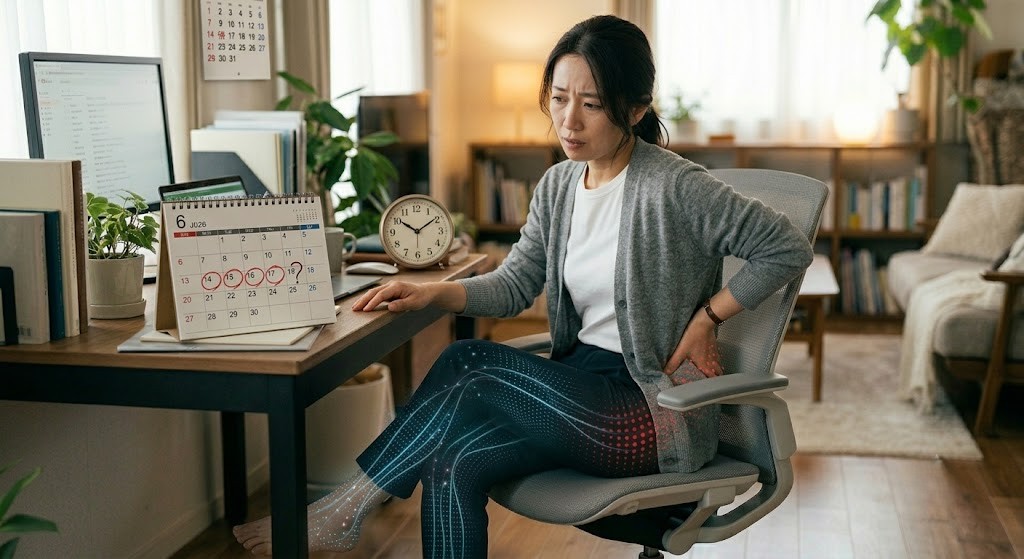 椎間板ヘルニアの痛みがいつまで続くか不安に感じる女性