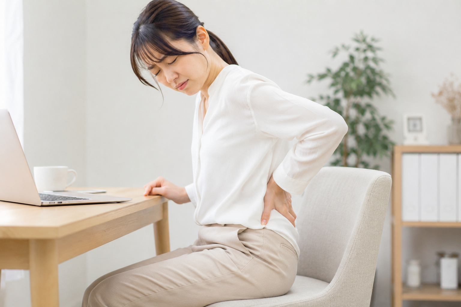 椅子に浅く座り腰に負担がかかる姿勢のイメージ