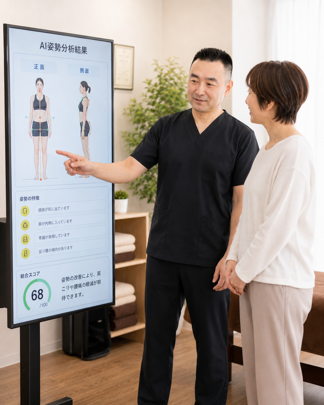 湘南山手整体院でAI姿勢分析を受ける女性