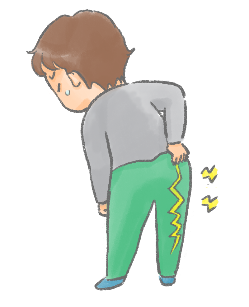 歩くとお尻から足にかけて痺れが出ている男性のイラストです。