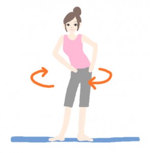 骨盤を前後左右に揺らしている女性のイラストです。