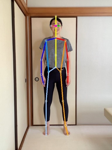 AI姿勢分析で体のバランスを確認しているイメージ。前向き
