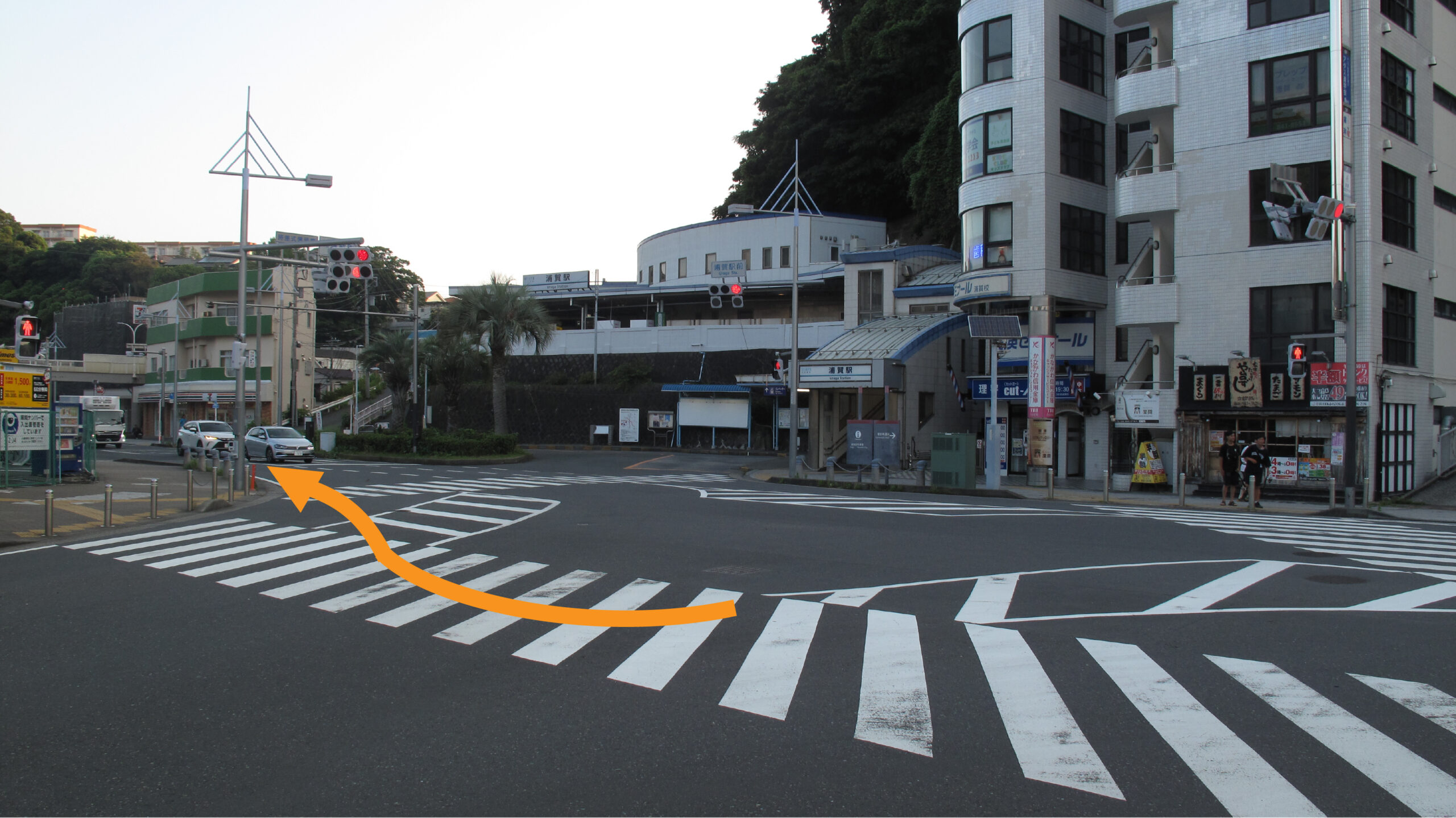 浦賀駅の写真です。
進む方向を矢印で示しています。
