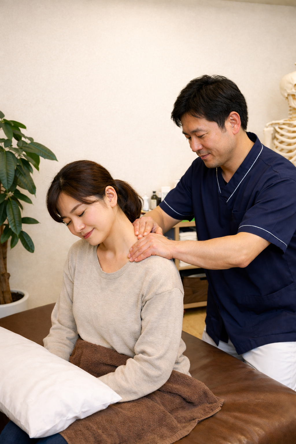 横須賀市湘南山手の湘南山手整体院で肩こり施術を行っている様子