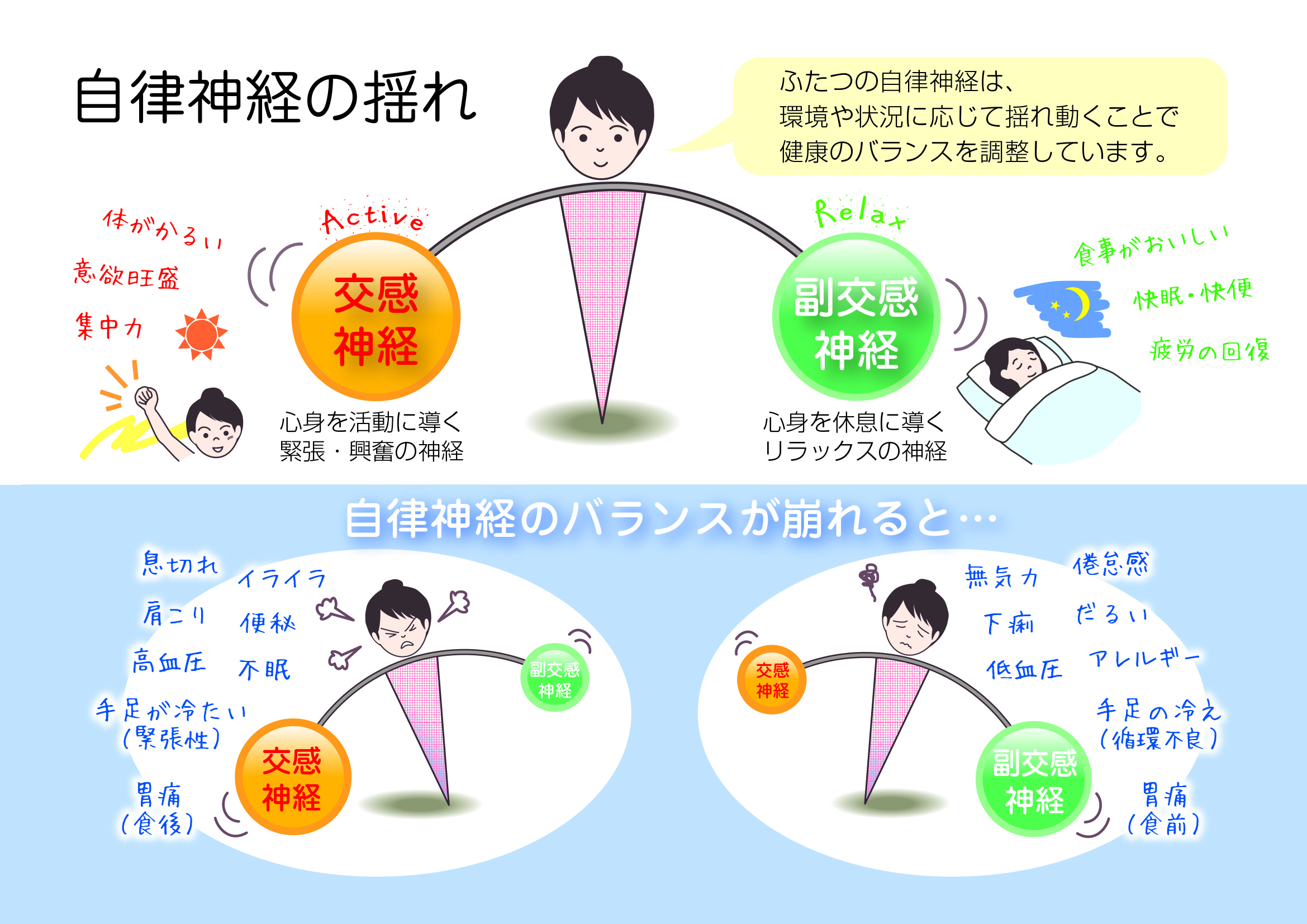 交感神経・副交感神経バランスのイラストです。